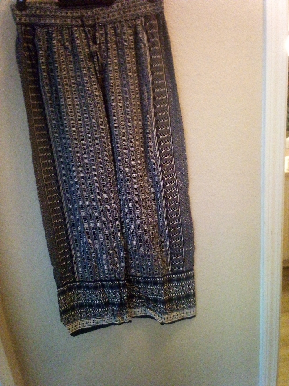 Boho Print Wide-Leg Palazzo Pants in Navy and Cream